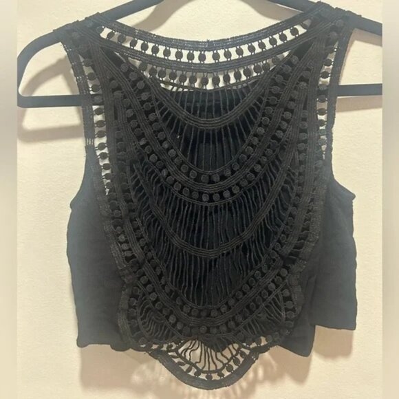 DIVIDED by H&M black crop top, size 12, knitted mesh mosaic see through back - Picture 8 of 8
